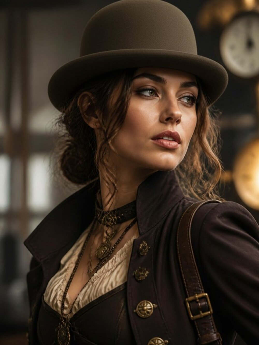 100% Pure Wool Olive Grn Bowler Hat Timeless Design, Steampunk, Modern, Bohemian
